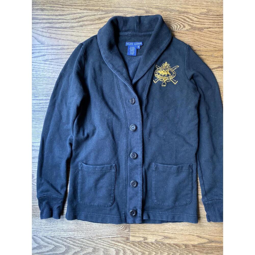 Vintage Ralph Lauren Women's Knit Black Crested Cotton Blend Blazer Size Small